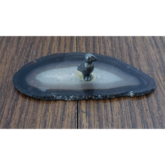 Miniature Metal Pewter Small Bird with Agate Stone Base - Picture 1 of 6